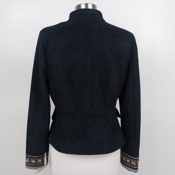 Zara Faux Suede Embroidered Black XL Jacket Blazer - Picture 4 of 8